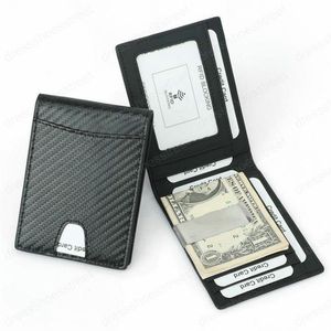 RFID Carbon Fiber Pattern Slim Money Clip for Men Leather Mini Wallet with Money Clips Small Wallet Purse310O