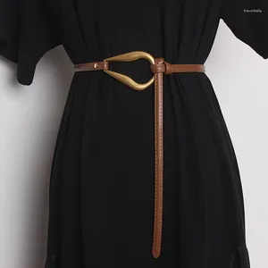 Belts Simplicity Adjustable Genuine Leather Thin Women Waist Ladies Dress Skinny Strap Gold Color Buckle Female