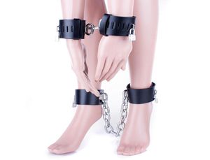 Schwere Metallkette PU-Leder Handfesseln Beinfesseln Set Erotikspiele Sexspielzeug Fetisch Bondage Fesseln Handgelenk Fußfesseln T2005119579045