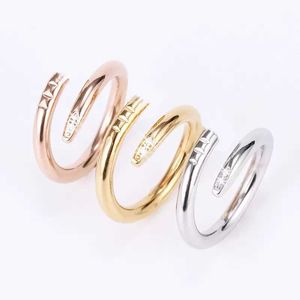 Band Nail Rings Love Ring Designer Jewelry Titanium Steel Rose Gold Silver Diamond Cz Size Fashion Classic Simple Wedding Engagement Gift for Couple Lover Wome C1EY