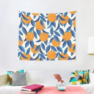 Pattern of oranges and blue leaves Tapestry House Decorations Wall Deco Custom Wallpaper Bedroom Tapestry 240111