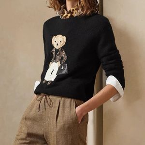 2023 Sonbahar Yeni Yün Kaşmir Çiçek Kadınlar Yumuşak Temel Sweater Bear Flower Kore Moda Paraşüt Top 240110