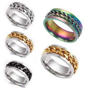 316L Stainless Steel Gold Silver Black Rotable Chain Rings for Men Women Cool Titanium Steel Finger Ring Portable Bottle Opener Design Punk Promotion Jewelry Gift