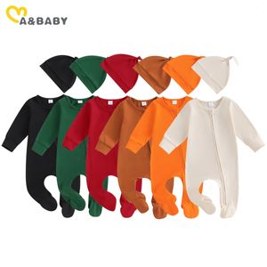 ma baby 06M born Infant Baby Boy Girl Jumpsuit Soft Long Sleeve Zipper Romper Hat Fall Spring Outfits Clothing 240110