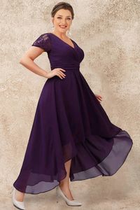 Damen-Spitzenkleid in Übergröße, kurzärmelig, elegant und hübsch, Fit-and-Flare-Kleid, Chorhemd vorne, asymmetrischer Saum, Midikleid 240111