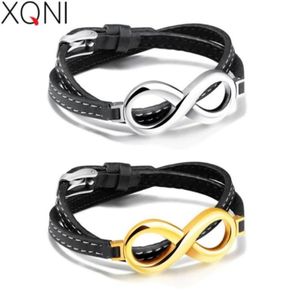 Braccialetti con ciondoli XQNI Infinity Pelle per uomo 1618CM Lungo in acciaio inossidabile Oro Argento Colore freddo Bracciale avvolgente a doppio strato maschile 163725101