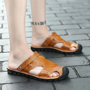 Sandals Men's Beach Summer Breathable Roman Leather Slippers For Men Flip Flops Trend Outdoor Sneakers Big Size 38-44