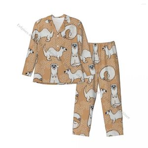 Homens sleepwear homens pijama conjuntos bonito furão kawaii para homem camisa de manga longa masculino macio home loungewear