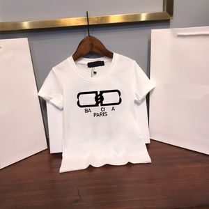 男の子のデザイナー服のクラシックプリントラウンドネックTシャツ夏の子供用Tシャツ高級女の子ピュアコットン服CSD2401112-6