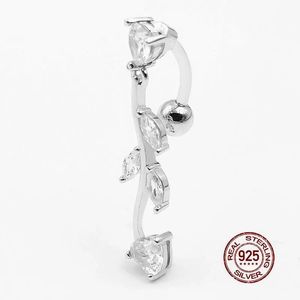 Jewelry Zircon Tree Leaf Navel Piercing Belly Jewelry for Women 925 Sterling Silver Belly Buttton Ring Sexy Belly Piercing Ring