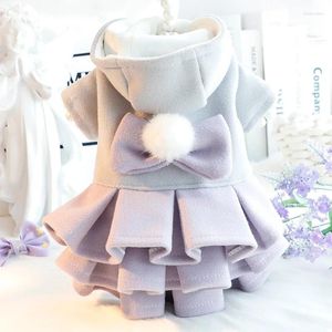 Hundebekleidung Herbst Winter Haustierkleidung Kleid Katze und Wollstoff Fleece Prinzessin Rosa Lila Warmer Kapuzenmantel