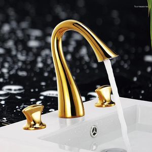 Rubinetti per lavandino del bagno Nave libera Rubinetti moderni in ottone a 3 fori Design elegante Rubinetto per vaso diffuso TI-GOLD