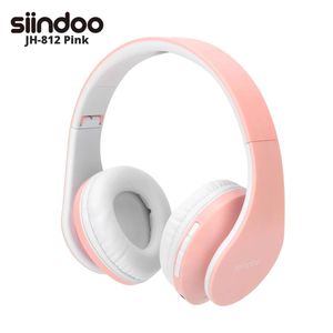 Player Siindoo Jh812 Pink Wireless Headphones Support Sd Card Fm Bluetooth Foldable Earphone Hifi Stereo with Mic for Laptop Pc Tv