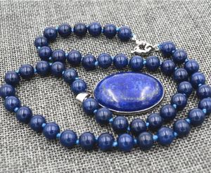 Halsband smycken gratis frakt ny 10mm blå egyptisk lapis lazuli pärlor ovala hängen halsband 18 