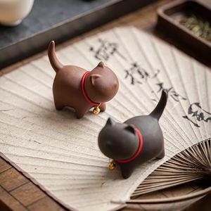 Mor kil sevimli kedi çay evcil hayvanlar seramik kung fu çayı set aksesuarları ev dekoru çay sanat süslemeleri kedi teware 240110