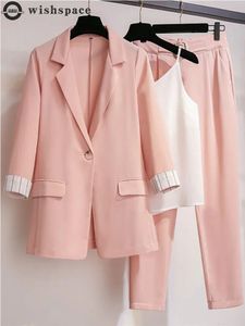 spring plus size Korean elegant womens suit female blazer leisure pants Tweed jacket three piece set 240110