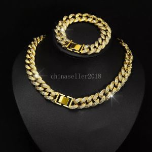 16mm Miami kubanska länkkedjor för män lyxiga bling tennis personlig bubbla vatten diamant hip hop halsband isade ut armband guld silver street rapper smycken gåva