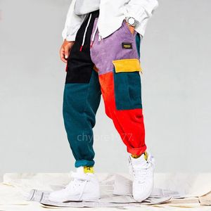 Aelfric eden homens veludo retalhos bolsos calças de carga harem corredores harajuku sweatpants hip hop streetwear