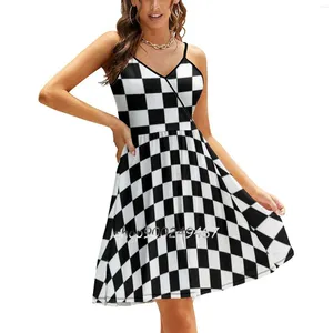 Vestidos casuais xadrez bandeira checkered carro de corrida vencedor colcha duvet sling vestido verão sexy uma linha moda feminina