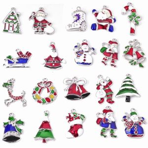 Christmas Whole lots 20PcsXSilvertone Mix Unique Enamel Christmas Charms Pendants EKmix12503