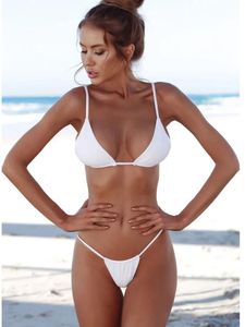 Conjunto vigorashely 2023 sexy branco string bikini tanga maiô feminino push up cinta de banho beachwear biquinis brasileiro