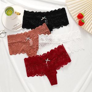 3PcsLot Lace Women Briefs Sexy High Waist Panties High Quality Floral Female Underpants See Through Lingerie Comfort Thongs 240110