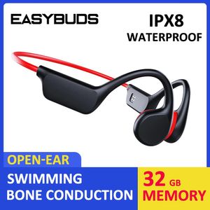 Attrezzature Easybuds Conduzione ossea Auricolare Bluetooth Wireless Ipx8 Nuoto subacqueo Cuffie auricolari aperte Cuffie impermeabili Ip68 da 32 GB