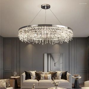 Chandeliers Modern Luxury Chandelier For Living Room Bedroom Round Crystal Pendant Hanging Lamp Chrome Indoor Decoration Lighting Fixture