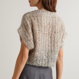 Brunel Women's Sweter Top luksusowy projektant marki marki logo dzianina bluzka nowa jesień zima kobiety stylowe swobodne sweter cekin okrągły szorty