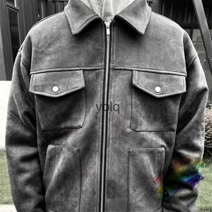 Мужские куртки SAINT MICHAEL, СЕРЫЕ ЗАМШЕВЫЕ куртки, мужские и женские замшевые куртки B в стиле ретро, унисекс, сохраняющие тепло, пальто
