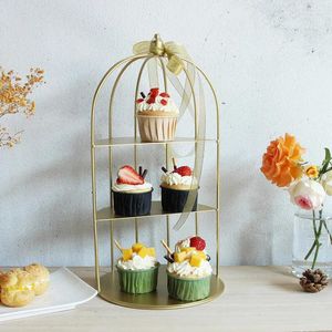 Hooks Golden Metal Jewelry Stand Fruit Basket Cake Cupcake Tray Birdcage Birthday Tools Home Decoration Dessert Table Shelf