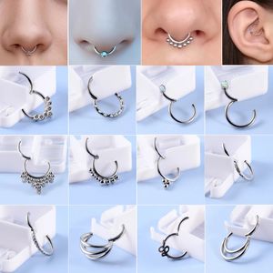 12PCS Steel Septum Clicker Hoop Nose Ring Labret Ear Tragus Cartilage Zircon Daith Helix Earring Body Piercing Jewelry 240110