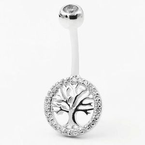 Schmuck Echt 925 Sterling Silber Bauchnabel Ring Frauen Baum Barbell Körper Piercing S925 Silber Nabel Bar Zirkon Steine Schmuck