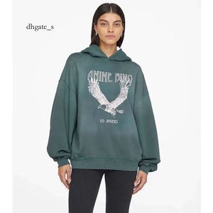 wang tracksuit womens 22 Winter New Women's Washed Green Spray Monkey Stir Fried Old Eagle Print Scratched Fleece Worn Hoodie
