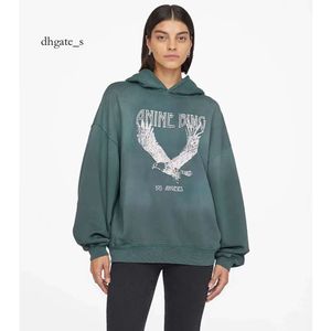 Wang Trainingsanzug Damen 22 Winter Neu Damen Washed Green Spray Monkey Stir Fried Old Eagle Print Scratched Fleece Worn Hoodie