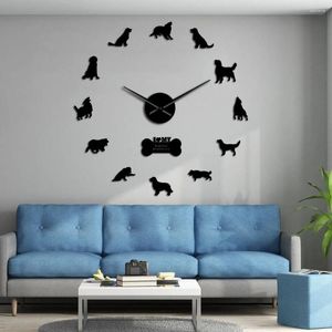 Wall Clocks Golden Retriever Dog Pet Mirror Stickers DIY Giant Silent Clock 3D Artwork Animal Frameless Large Watch