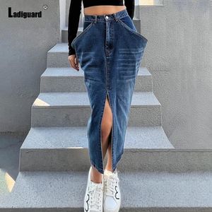 Calças de brim femininas enormes bolsos denim saia roupas 2022 sexy moda curto jean midcalf vestido alta corte saias senhoras streetwear