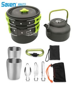 Camping Cookware Kit Camping Pans Portable Cook Set For With Teapot Pot Set Carabiner Camping Cookware Spise With Tea Coffee Cup8747941