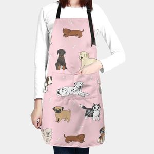 Cute Dogs Animals Waterproof Apron with 2 Pockets Cartoon Pets Kitchen Chef Aprons Bibs for Cooking Baking Painting Gardening 240111