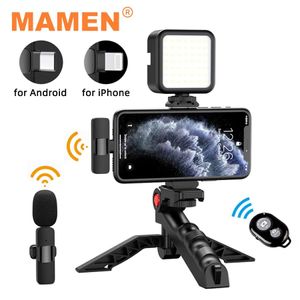 Konnektörler Mamen Vlog Kiti Ekipman İPhone Android Akıllı Telefon Tablet SLR KAMERA İÇİN 2.4G Kablosuz Lavali Mikrofonlu Telefon Tripod