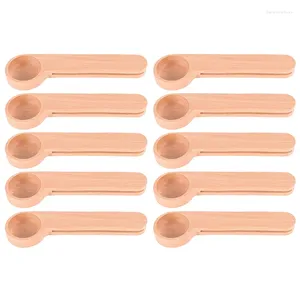 Measuring Tools Wooden Multifunction Coffee Scoop And Bag Clip Sealing Kitchen Tablespoon (10Pcs)