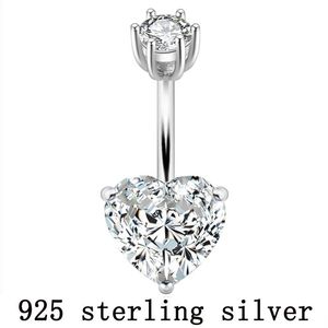 Jewelry 925 pure silver belly button ring real genuine silver navel ring body piercing jewelry heart stone zircon pin length 6 8 10 mm