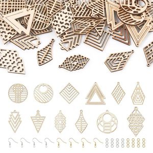 kits DIY Earring Making Kit Undyed Natural Hollow Wood Pendants Butterfly Geometry Charm Earring Hooks for DIY Jewelry Making Craft