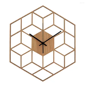 Wall Clocks Gift Bedroom Geometry Battery Operated Modern Office HexagonalBamboo Wood Silent Large Home Decor Quartz Clock