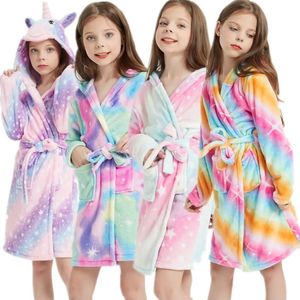 Barn Unicorn Bath Robes Winter Children's Bathrobe Kigurumi Animal Flannel Sleepwear For Teenage Boys Girls Pyjamas Nightgown 240111