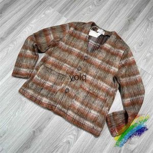 Men's Sweaters Brown Plaid Mohair Cardigan Wool For Sweater Men Women Oversize Knitted Sweatshirts Inside Tagsyolq