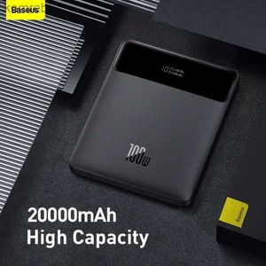 Mobiltelefon Power Banks Baseus 100W Power Bank 20000MAH Typ C PD Fast Charging PowerBank Portable Extern Batteriladdare för anteckningsbok med 100W Cablel240111