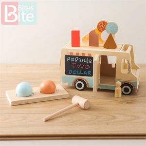 Baby Wooden Ice Cream Montessori Toys Blocks rozpoznawanie kolorów Gra Zdejmowane ćwiczenie Handson Umiejętności Wczesna edukacja 240110