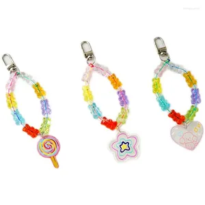 Keychains Colorful Crystal Bear Platic Bracelets Keychain For Women Flower Trinket Key Chains Ring Car Bag Pendent Charm AirPods X279