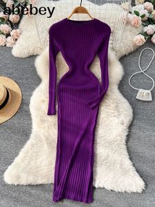 Kobiety jesienne sukienki Knitted Oseks Seks Slim Elastic Oversited Bodycon długie zimowe dzianiny ciepłe sukienki Sweter 240111